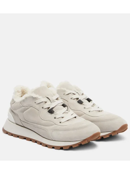 Sneakerși Brunello Cucinelli din piele de căprioară gri