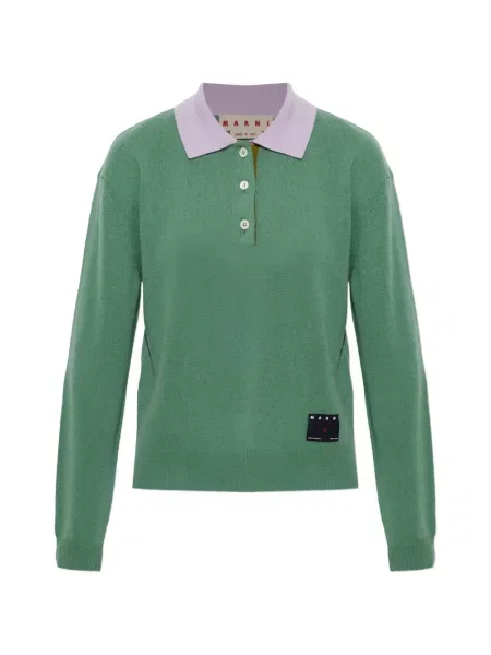 Lung tricou polo Marni din cașmir verde