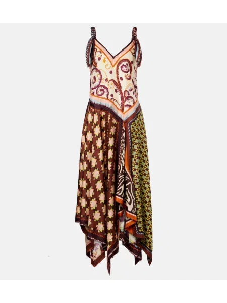 Jedwabna sukienka midi Alemais asymetryczna do kolan