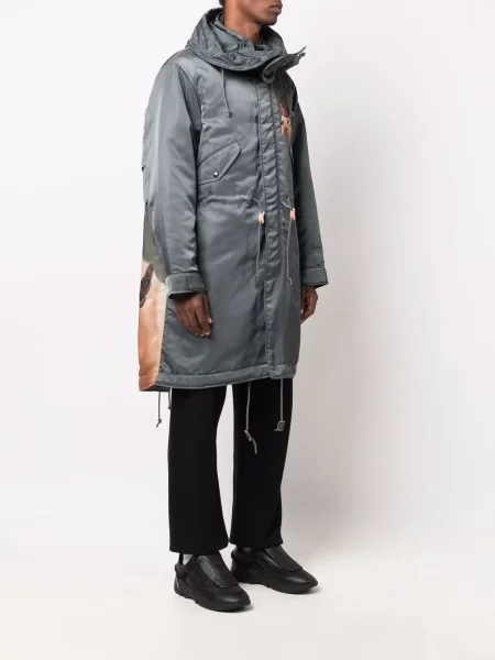 Parka Undercover s kapucí s potiskem zelená