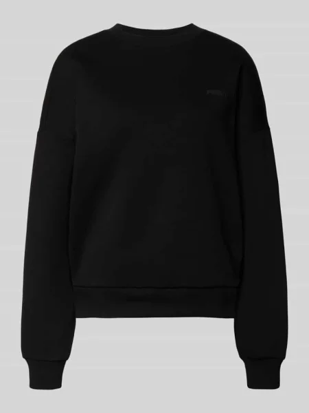 Sweter basic z okrągłym dekoltem i ściągaczem na rękawie Review czarny