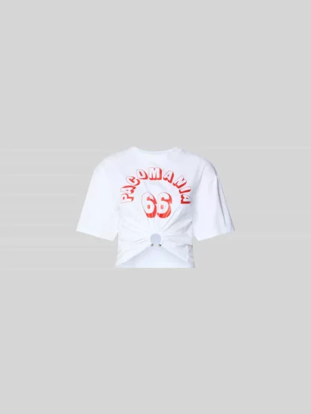T-shirt o krótkim kroju z ozdobnym detalem Rabanne biała