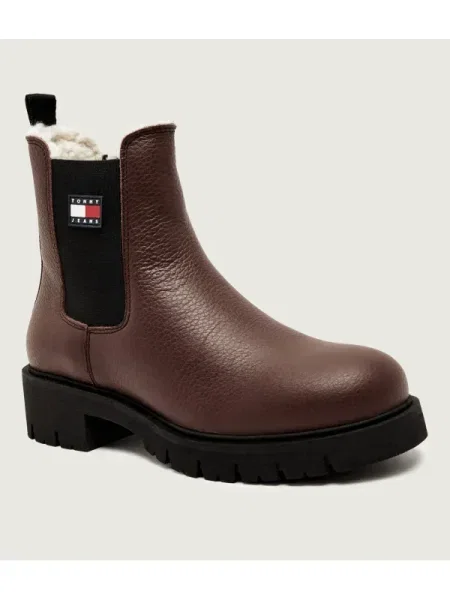 Tommy Jeans Ghete chelsea ciocolatiu / roșu / negru alb