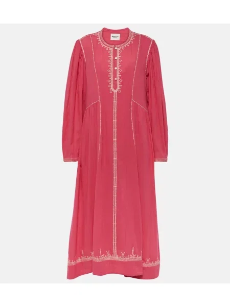 Rochie midi Marant Etoile cu broderie până la genunchi de costum roz