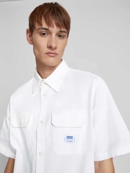 Koszula casualowa z kieszenią na piersi model ‘Ekyno’ Hugo Blue biała