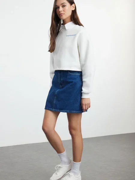 Fustă din denim Trendyol cu talie înaltă albastru