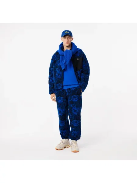 Lacoste Spodnie Dresowe Z Kwiatowym Wzorem Sherpa granatowe