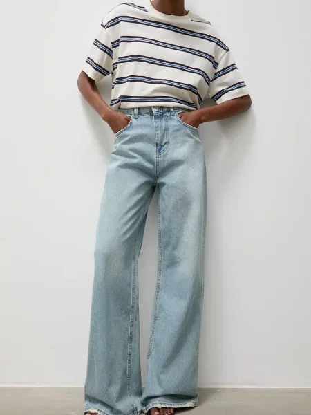 Answear.LAB blugi wide leg pentru femei albastru