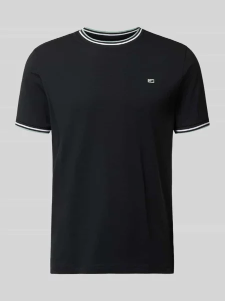 T-shirt z paskami w kontrastowym kolorze i okrągłym dekoltem Christian Berg Men czarna