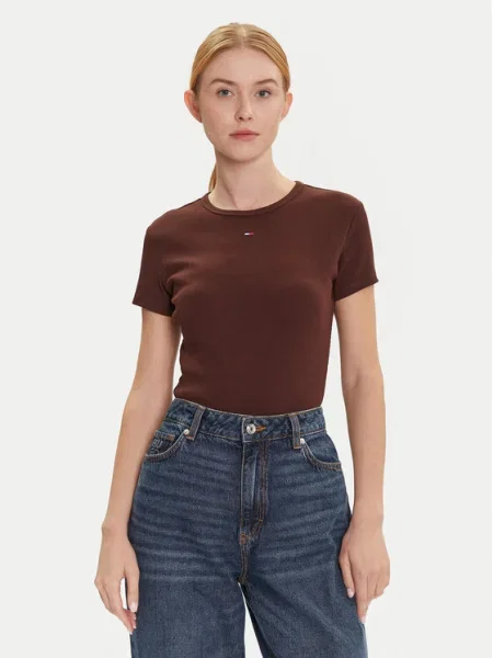 Тениска Tommy Jeans дамска бежово кафяво