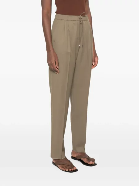 Pantaloni Max Mara de lână cu cordon maro