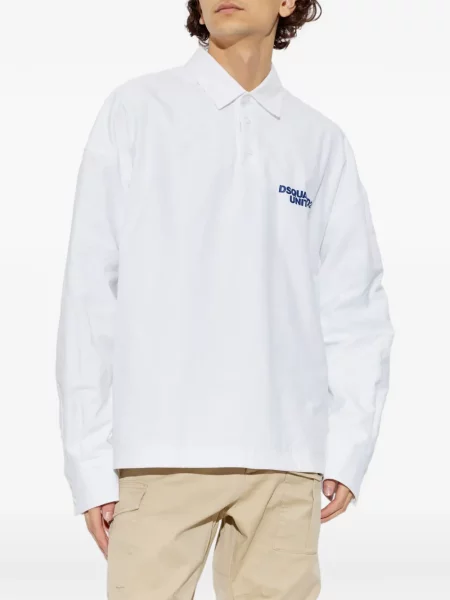 Lung tricou polo Dsquared2 cu imagine alb
