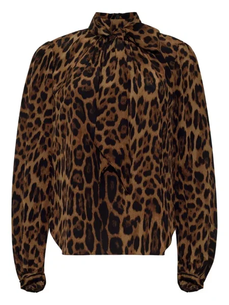 Bluză Adam Lippes cu funde cu model leopard maro