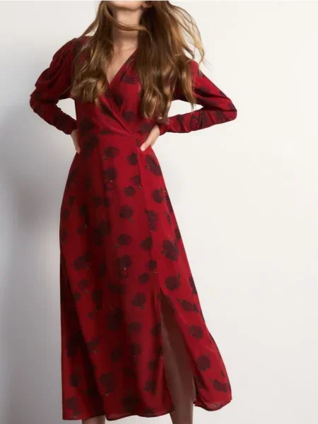 Reserved Rochie maxi cu model floral roșu