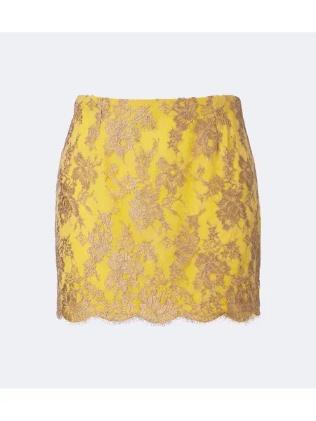 Fustă Saint Laurent cu model floral din dantelă galben