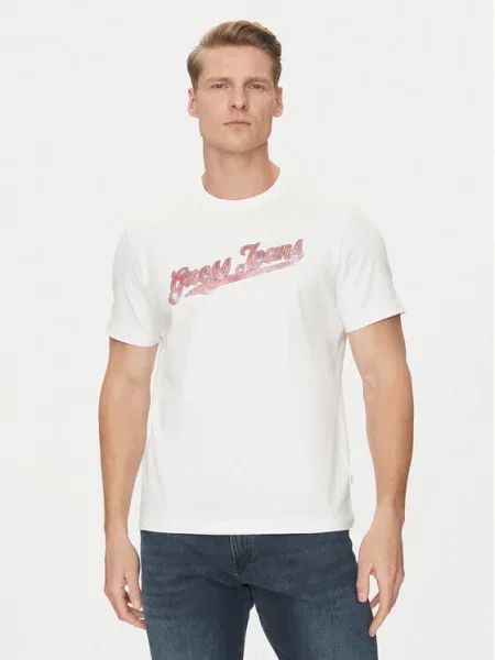 Тениска Guess Jeans с принт бяло