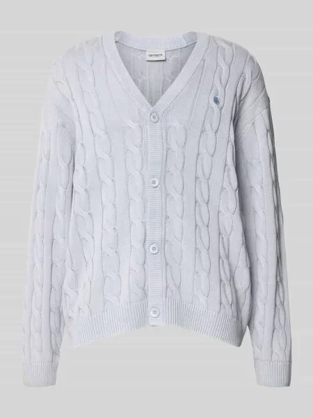 Kurtka z dzianiny ze ściegiem warkoczowym i dekoltem w serek Carhartt Work In Progress niebieska