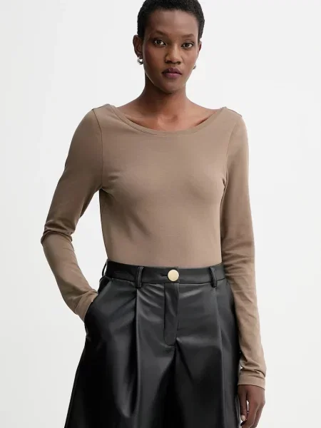 Tričko s dlouhým rukávem MUUV. odkrytá záda hnědá