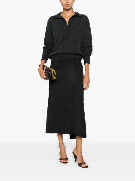 Fustă midi Victoria Beckham asimetrică drapată gri