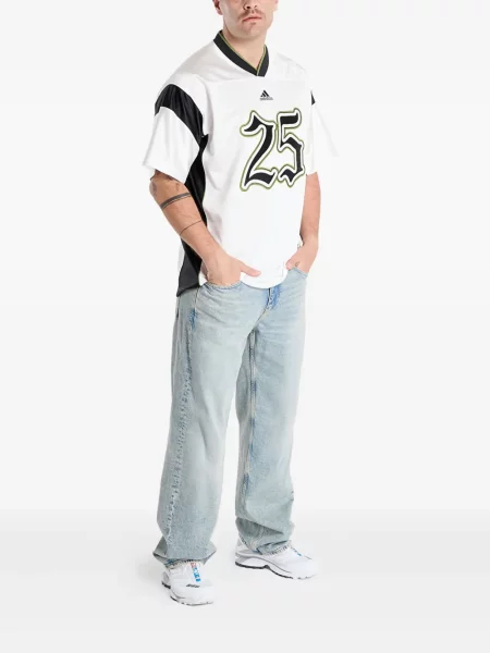 Футбол тениска с дълъг ръкав Adidas на райета мъниста бяло