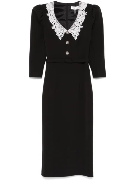 Rochie midi Nissa din dantelă până la genunchi de costum negru