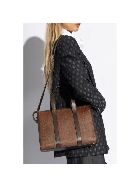 Shopperka Etro z wzorem paisley brązowa