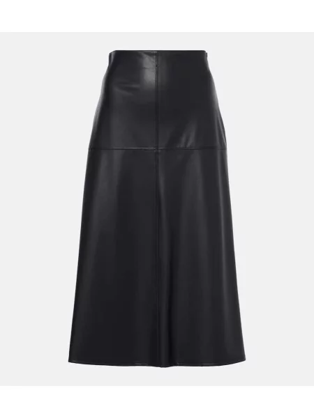 Fustă midi Max Mara din piele până la genunchi negru