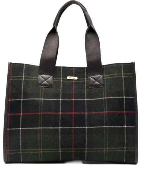 Geantă shopper Barbour în carouri verde