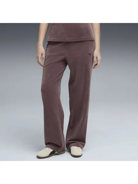 PUMA spodnie Essentials Elevated Velour Rib z prostymi nogawkami Odzież Raisin S fioletowe