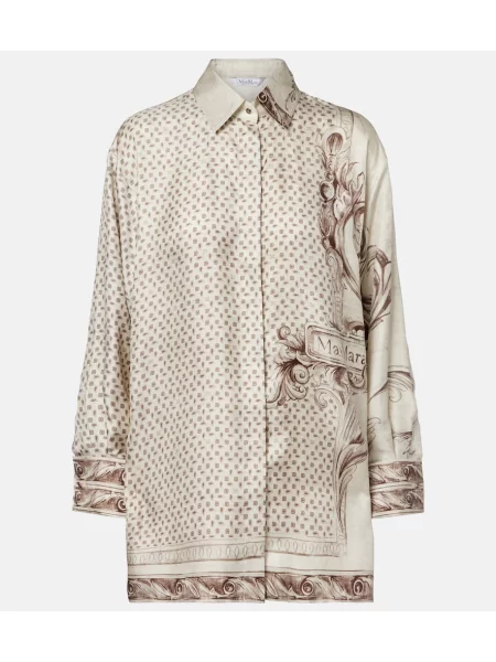 Cămașă Max Mara din satin cu imagine bej