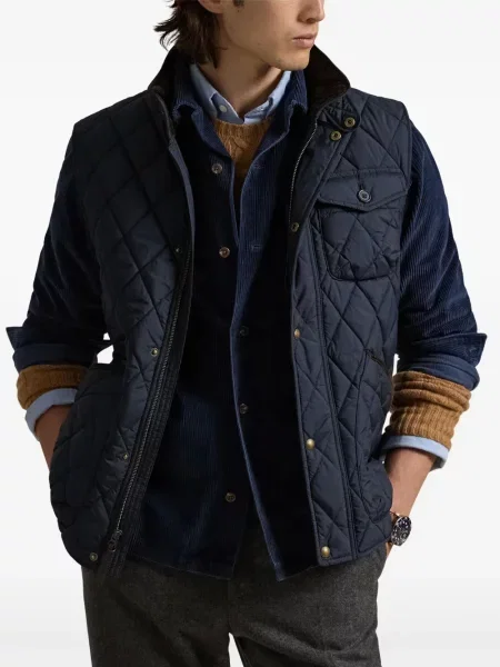Prošívaná lněná květinová džínová bunda Polo Ralph Lauren modrá