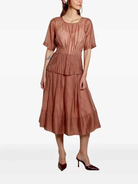 Fusta plisata Isolda plisată până la genunchi maro