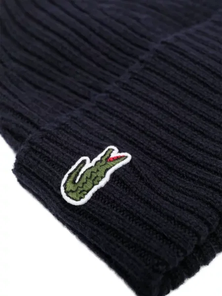 Pletený žebrovaný čepice Lacoste modrý