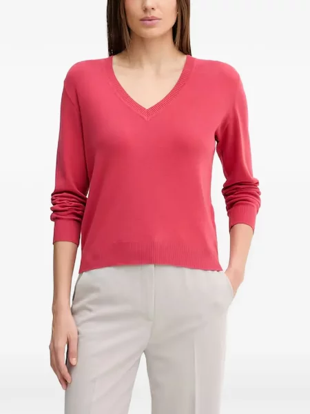Pulover Benetton cu decolteu în V roz