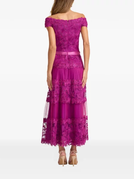 Warstwowa sukienka midi Tadashi Shoji w kwiatki garniturowa różowa