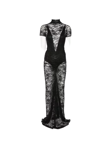Rochie maxi The Andamane cu volane din dantelă negru