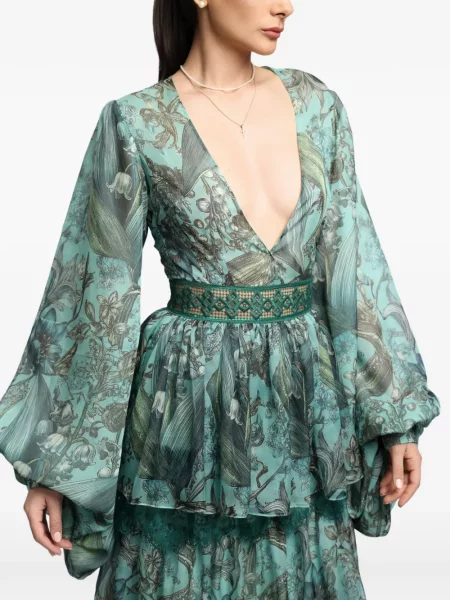 Rochie Miau By Clara Rotescu cu model floral cu imagine verde