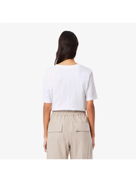 Lacoste Koszulka Z Dekoltem W Serek Z Miękkiej Bawełny O Luźnym Kroju biała