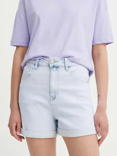 Дънков къс панталон Answear Lab с изчистен дизайн с висока талия синьо