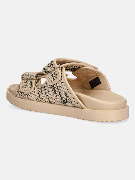 Tommy Hilfiger klapki DOUBLE STRAP RAFFIA SANDAL beżowe