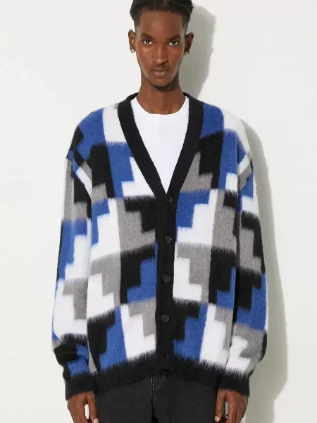 Jopica s primesjo volne Marcelo Burlon AOP Damier Cross Knit Cardigan siva