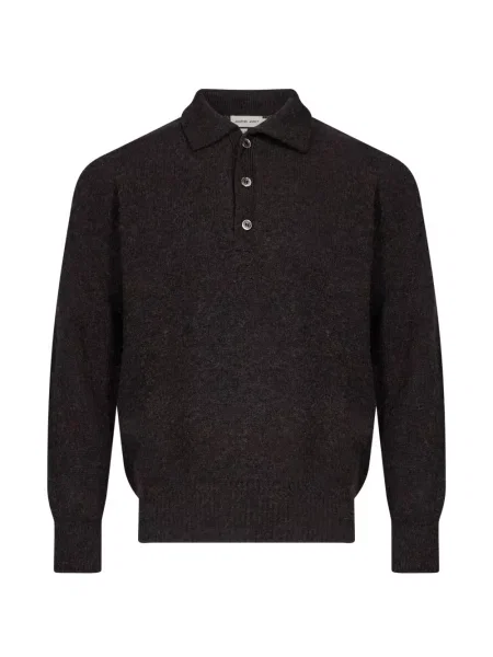 Lung tricou polo Another Aspect tricotate maro