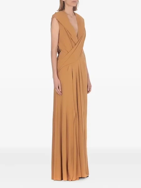 Rochie maxi Alberta Ferretti drapată de costum maro