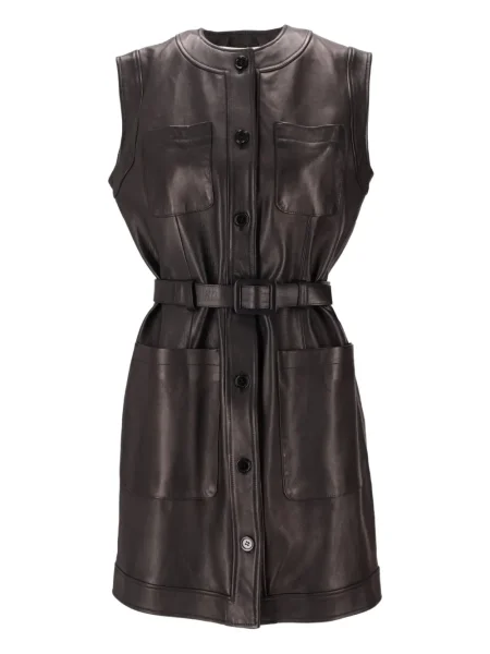 Cu centură rochie La Rose din piele negru
