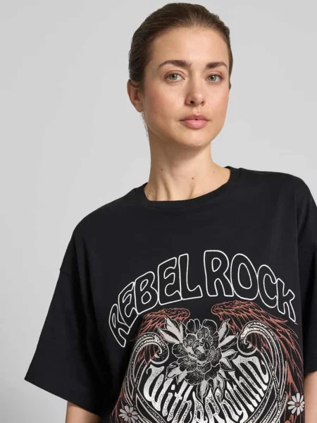T-shirt o kroju oversized z czystej bawełny model LILIE' Vero Moda czarna