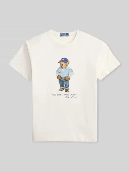 T-shirt w kroju regular fit z czystej bawełny z nadruk polo bear Polo Ralph Lauren beżowa