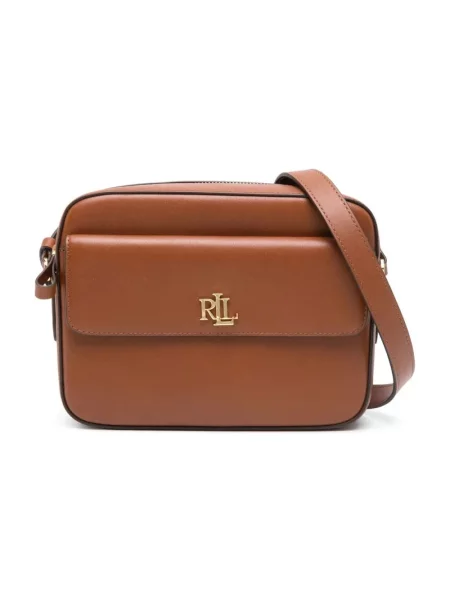 Torebka Lauren Ralph Lauren skórzana z logo brązowa