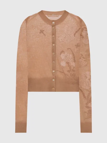 Кардиган з вовною мериноса у візерунок Ermanno Scervino коричневий