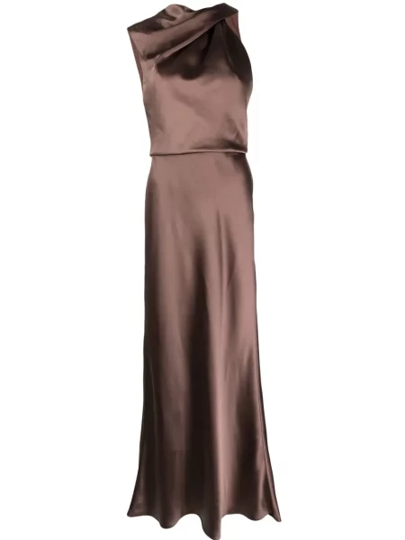 Rochie Amsale din satin drapată maro