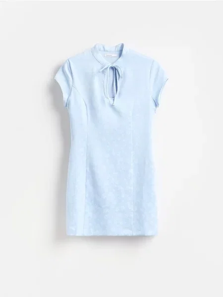 Reserved Rochie mini cu guler înalt albastru-pal albastru